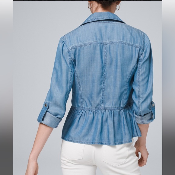 White House Black Market Denim Zip-Front Peplum Jacket Size XLP - Picture 2 of 9